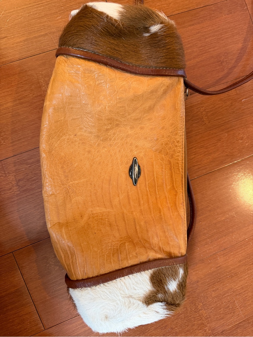 Brighton Tan Leather and Brown/White Haircalf Messenger Bag